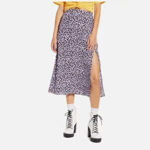 NWT BP. Nordstrom x Claudia Sulewski Purple Leopard Front-Slit Midi Skirt